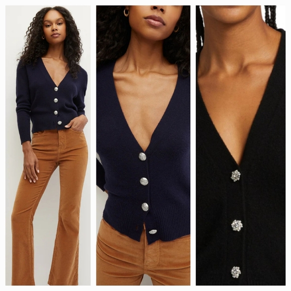 new! Black lux faux mohair boxy  Vneck cardigan Liz Claiborne sweater rhinestone - Picture 5 of 17